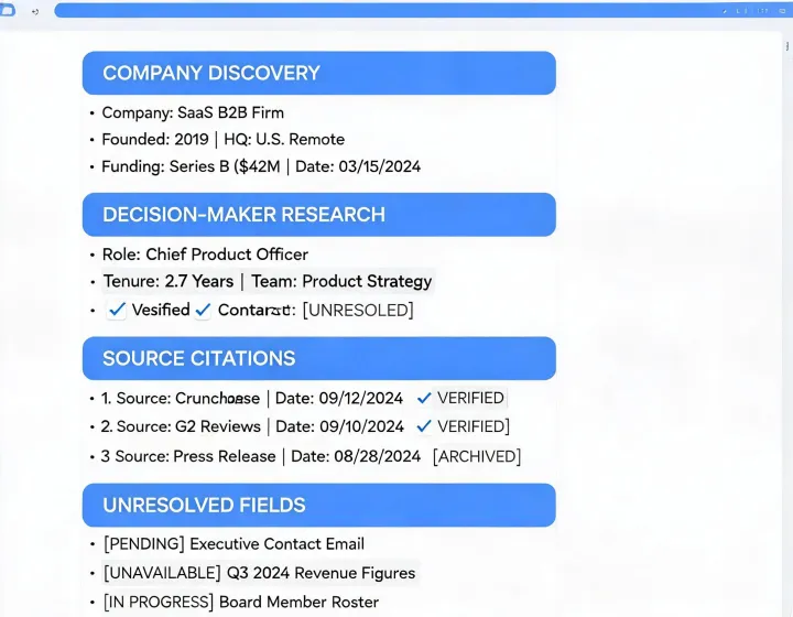 Company discovery results with source evidence